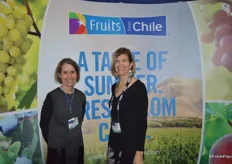 Allison Myers and Karen Brux with Fruits from Chile.