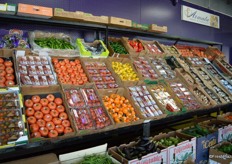 The tour of Hunts Point Terminal Market started with a walk by the different companies that are based in the terminal. Participants were able to take a look at the selection of produce being offered. This photo shows produce from E. Armata Fruit & Produce.
