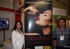 Kim Lan Hoang- Sales Manager and Rick Chong- Director of Sales from Sutherland S.A. Produce, promoting their Canadian cherries.