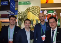 At the Chesnut Hill Farms stand, from l to r, Ignacio Rosado, Daniel Gonzalez, Tiago Vasconcelos- Director of Fruit Connection and Esteban Corrales.