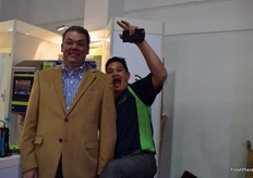 Paul Gapes- General Manager of Pacific Data Systems (right), with Michael Larman from Felix (left), decides it is time to lighten the mood with a ‘photo bomb’.