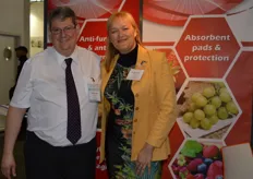 Jeremy Hayden-Davies and Veronique Richard at Sirane promoting new anti-bacterial pads for fruit packaging.