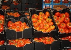 "A display of heirloom "Cimelio" tomatoes from Kapiris Bros."