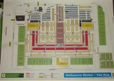 "The Melbourne Market has a staffed Information Area that includes a directory of the entire facility. the main Buyers Walk is in red, and looks like the centre and outer lines of a sideways "E". The central, darker red section houses the growers trading stands."