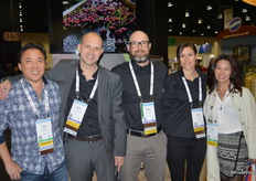On the far left and far right: Rick Chong and Kim Lan Hoang with Sutherland S.A. Produce Inc. In the middle, Chris Pollock, Shea Bydlowski and Darci Riemer with BC Tree Fruits.