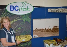 Laurie Gray with BC Fresh, showing one of the company's vintage products: Farmer's Keepers potatoes.