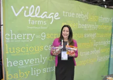 "Helen Aquino from Village Farms promoting the "Love Handles", bags of snacking tomatoes with a handle."