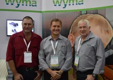 Wyma supply machinery for packing vegetables, including the veg polisher: Bruce Wickham from Wickham Farms with Ian Serra and John Roest from Wyma.