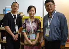 Johnson Xia, Wendy Wu and Roger Hu at Shanghai Jinxing Packing, the company manufactures packing materials in China.