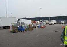 Pallets waiting be loaded into the vans.