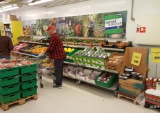 Overview of the fresh produce sector at Bonus. All fresh produce is in a large, walk-in, refrigerator.