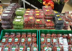 Icelandic strawberries, imported strawberries, blueberries, raspberries, grapes and stone fruit; plenty of choice.