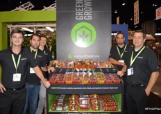 The team of NatureFresh surrounding the company’s new TOMZ product. Clockwise from front left: Matt Quiring, Spencer Lightfoot, Herman Fehr, Matt McRae and Chris Veillon. TOMZ are a combination of grape, cherry, medley and cocktail tomatoes grouped together for a premium snacking product.