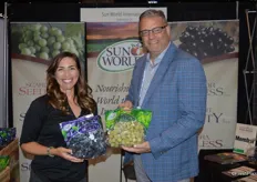 Natalie Erlendson and Gordon Robertson with Sun World, proudly showing a selection of the company’s grapes.
