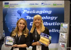 Michelle Cervantez with Cool Pak and Shari Krueger with Destiny Packaging showing some examples of packaging products.