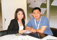 Executive Director Tan Huck Leng with Sales Marketing Executive Karen Ong for Multi Choice (M) Sdn., Malaysia; specializing in developing and manufacturing pulp moulded packaging products such as fruit trays, egg trays and egg cartons.