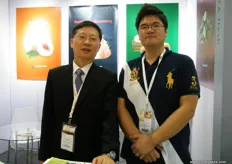Jonghae Kim, President of Hansarang Co.(South Korea) with Director of Sales Peng Feng (China), Hansarang is known for their strawberries and peaches.