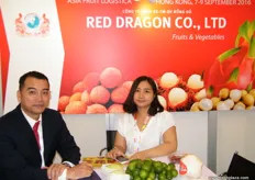 Export Director Mai with Thu for Red Dragon (Vietnam); exports their dragonfruit to USA, Canada, Netherlands, Germany, France, UK, Switzerland, Spain, U.A.E, China, Hong Kong, Thailand, Malaysia, Singapore, Indonesia, Russia and New Zealand.