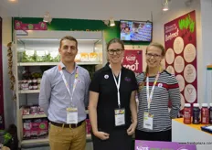 Sam Robinson and Sarah Huntley from Love Beets and Elspeth Fowler from G's. Love Beets have some new flavours of juice.