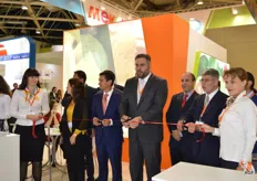 Manuell Pozos, manager of Sagarpa of the Mexican Ministry of Agriculture cuts the ribbon for the opening ceremony of the booth.