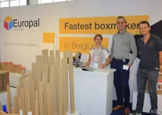Europal Packaging supplies several products, including corrugated cardboard, honeycomb cardboard and angle sections. Caroline Lapeirre, left, and Tom Ave of Europal, centre. On the right is a visitor.