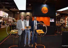 Juan Pedro, Terry and Lionel Beltrán, at the stand of Vros; Castellón-based company specialised in clementines with leaf, presenting the new campaign.