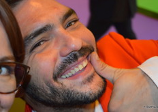 A member of the promotional team from Elba-Obst. Visitors who took a selfie with a member of the team dressed in red suits and then showed that selfie at the Elba-Obst stand, received a free gift.