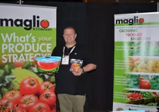 Richard Butera with Maglio Companies showing the 1 lb. Chunked Melon Solution.