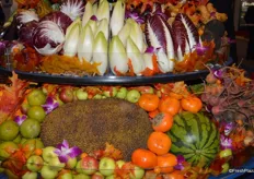 Specialty produce, including jackfruit, on display at Coosemans' booth.