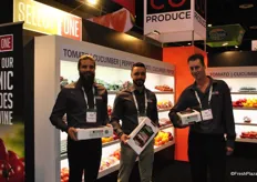 Mark Weese, Michell Amicone and Nicholas Hanna of Arco Produce, showing the new Select One Garden Pack, containing mini cucumbers, mini sweet peppers and grape tomatoes