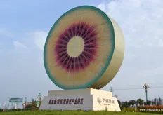 China's characteristically red kiwifruit, at the entrance of Qifeng Fruit.
