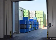 Stacked crates outside the facility.