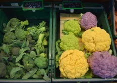 Broccoli offered in various colours.