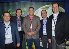 Happy faces in the booth of Lakeside Produce: Troy Gage, Chris Gervini, Tom Coufal, Robert Najm and Mario Testani.