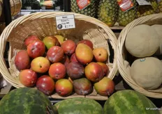 Red mangos from Brazil offered at $2.99 a piece.