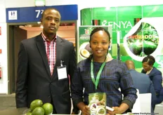 At the Kenyan pavilion: Finance Manager Simon Mathenge of Spring Fresh Growers with Director Magdalina Kamau; both companies offer avocadoes for export.