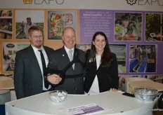 Visiting the United Fresh booth are Nathan Dorn with Food Origins, Charge D'Affaires Kent Logsdon (Acting Ambassador of the US Embassy in Berlin) and Emily Woodard with United Fresh.