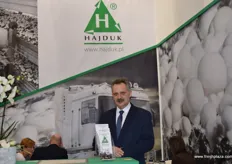 Piotr Strzelecki from mushroom producer Hajduk, steps away for one of his many meetings with clients for a quick photo.