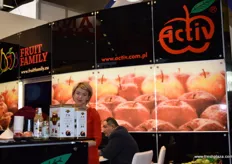 Emilia Mierzwinska from Activ/Fruit Family, giving visitors an opportunity to taste some of their many flavours of apple juice, including mint.