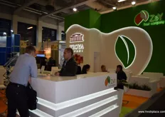 A view of a busy stand for Z&Y fruit company from St. Petersburg, Russia.
