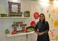 Purnima Khandelwal at the INI Farms stand with company's latest range of fruits for kids. The Kid's bananas with tatoos and pomegranate arils all with cartoon figures to catch the kid's interest.