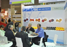 The booth of Ben-Dor Fruits, a breeder of stone fruit