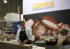 A chef preparing mushroom snacks at the Limax stand