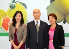 Cherry, Erin Huang and Steven Yang of Rayen, exporter of pomelo and citrus. Steven Yang is the general manager.