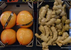 Pomelo and ginger for the European market by Jining Land Produce. The products are sold under the company's Red Dragon brand.