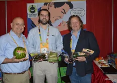 Mark Cassius, Jon Shriver and Brett Burdsal with SunFed Produce, showing Melonheads, squash bags and produce from the new Almost Famous line.