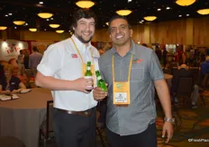 Enjoying a chilled beer while walking the show are Nick Cappelluti with Catania Worldwide and Bill Purewal with Pure Fresh.