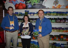 Proudly showing a selection of Apio's products are Drew Callaghan, Cheri Langford and Matt Barnat. Drew shows the new cauliflower rice product.