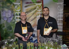 Proudly showing purple asparagus and white asparagus are Ben Martin and Paul Mortanian with Gourmet Trading Company.