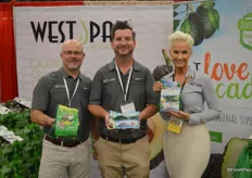 Scott Ross on the left just joined West Pak Avocado. In the middle George Henderson and Susie Rea on the right, who proudly show the “I love Avocado” mesh bags.